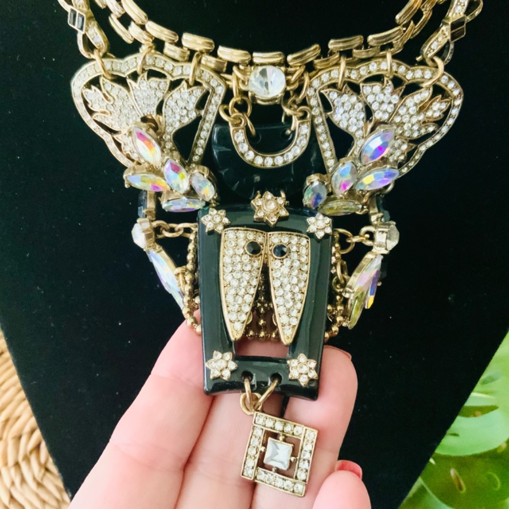 Dramatic Vintage Statement Necklace W/Earrings Bl… - image 4